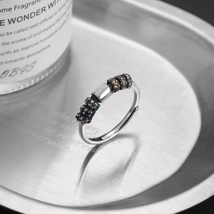 S925 sterling silver ethnic style open ring with colorful zircon stones and slider