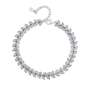Luxurious S925 sterling silver bracelet with leaf pattern and sparkling cubic zirconia