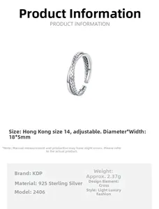 Detaillierte Größentabelle für S925 Sterlingsilber Ring mit verstellbarem Durchmesser