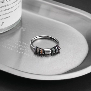 S925 sterling silver ring with colorful zircon beads and adjustable open band design