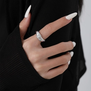 Modern S925 silver quilted ring featuring colorful gemstones and white zircon stones