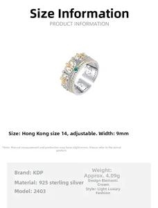 Spécifications de la bague couronne en argent S925 avec pierre précieuse verte