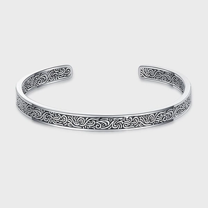 Bracciale rigido vintage in argento sterling S925 con incisioni floreali retrò