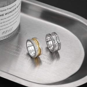 S925 silver industrial style rings with gold lava texture and pavé set diamonds