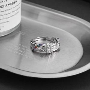 S925 sterling silver multi-layer crossover ring with colorful cubic zirconia stones