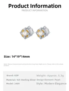 Detailed view of S925 silver pearl earrings with dimensions 14x19x14mm weighing 5.3g