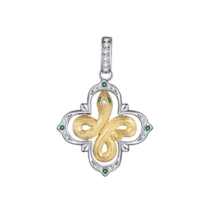 Pendentif trèfle et serpent en argent S925 avec pierres vertes et zircons blancs