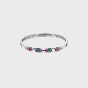 S925 sterling silver open bangle with colorful zircon beads and vintage finish