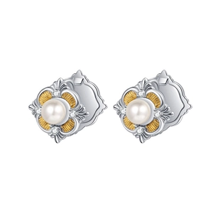 Elegant S925 silver pearl earrings with gold accents and vintage baroque filigree