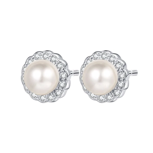 Elegante S925 Silber Ohrstecker mit Süßwasserperlen und Zirkonia Umrandung für Damen