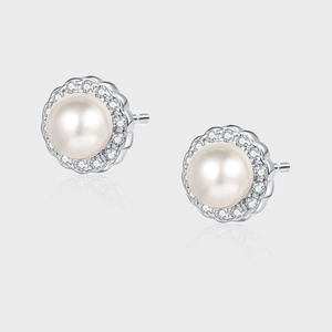 S925 Sterling Silber Süßwasserperlen Ohrstecker Damen Blumenform Strass Halo Kleiner Zarter Einfacher Modeschmuck
