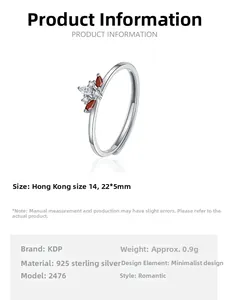 Detail view of S925 silver ring with ruby-colored zircon, weight 0.9g and size 14 info