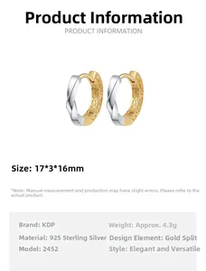 Detailed size and weight chart for two-tone 925 sterling silver Mobius hoop earrings