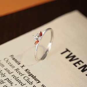 Elegant adjustable S925 silver ring with marquise-cut white and orange gemstones
