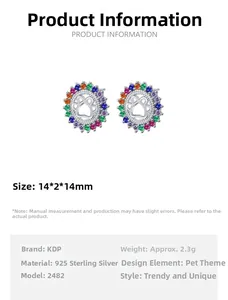 Detail specifications of S925 sterling silver rainbow zircon pet paw stud earrings