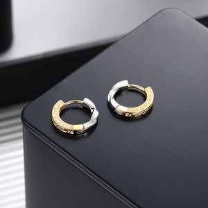 Vintage S925 sterling silver Mobius hoop earrings with two-tone gold and silver engraving