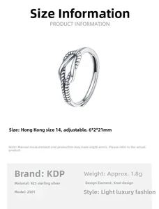 Detailed close-up of S925 sterling silver knotted ring with adjustable band and texture