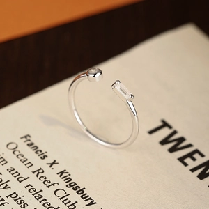 Bague ouverte en argent sterling S925 avec zircons géométriques de style minimaliste