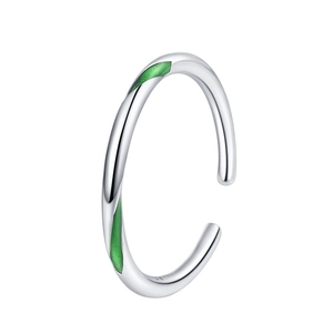 Anello regolabile in argento sterling S925 con smalto verde e design Möbius moderno