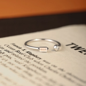 Bague ouverte ajustable en argent 925 avec zircons cubiques rectangulaires et ronds