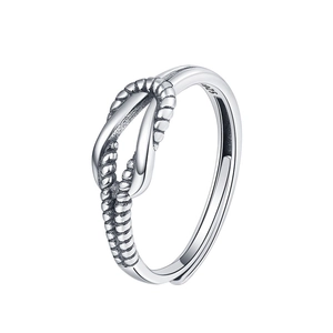 Minimalist S925 sterling silver twisted rope knot ring with adjustable open design