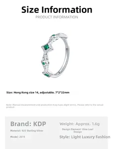 Detailed view of S925 sterling silver ring with green zircon and vine patterns