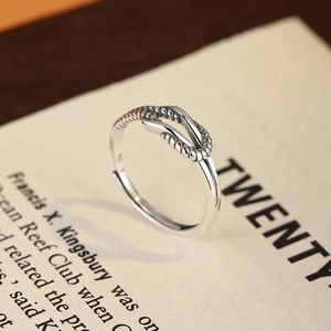 Minimalist S925 sterling silver knotted open ring with vintage braided texture for women