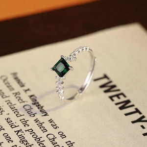 Luxurious S925 silver ring featuring a square emerald green stone and sparkling micro-pave diamonds
