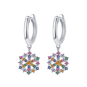 Boucles d'oreilles flocon de neige en argent S925 avec zircons arc-en-ciel colorés