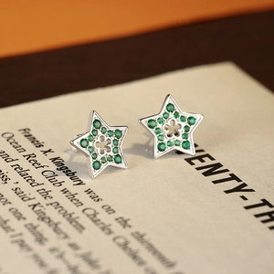 925 sterling silver star earrings with green zircon pave and hollow clover center