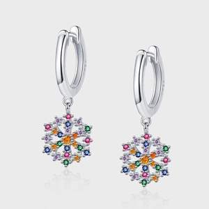 Boucles d'Oreilles Créoles en Argent Sterling 925 Flocon de Neige en Zirconia Arc-en-ciel pour Femmes Bijoux Ajourés 3D