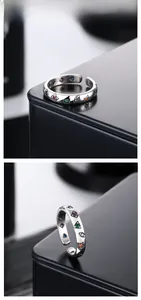 Detail view of adjustable S925 sterling silver ring with colorful geometric zircons