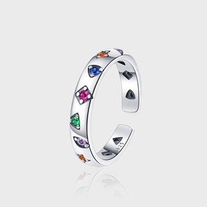 925 Sterling Silver Adjustable Open Ring For Women Colorful Zirconia Geometric Geometric Vintage Fashion Jewelry Finger Ring