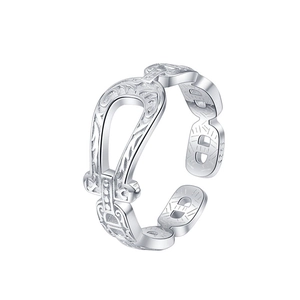 Vintage S925 sterling silver open ring featuring horseshoe design and floral carvings