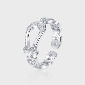 S925 Sterling Silver Vintage Carved Hollow Horseshoe Buckle Ring For Women Ethnic Palace Style Tang Grass Pattern Open Ring