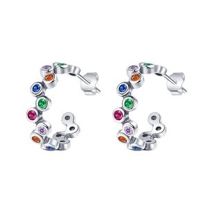 S925 sterling silver rainbow C-shaped stud earrings with colorful zircon stones