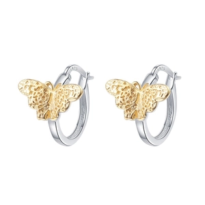 S925 sterling silver butterfly earrings with gold and silver two-tone textured design