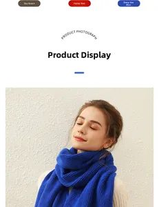 Detail of chunky knit deep blue scarf texture with warm winter style on a soft background