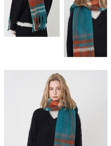 Détail d'une écharpe d'hiver douce à grand motif écossais coloré et bords frangés