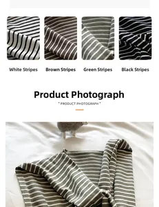 Detail of striped knitted shawls in four colors showing high-quality fabric texture