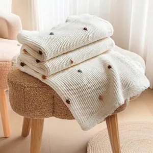 Nordic Minimalist Knitted Cotton Throw Blanket With Colorful Polka Dots For Sofa Bed Office Nap Cozy Warm Soft Decorative Blanket