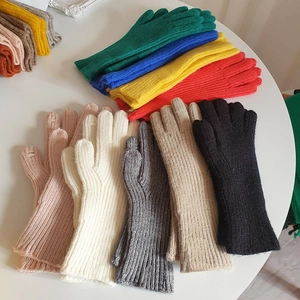 Gants en Tricot Chauds d'Hiver Unisexe Acrylique Polyester Couleur Unie Côtes Écran Tactile Ouverture des Doigts Gants Thermiques Hommes Femmes