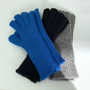 Mitaines d'hiver en tricot bleu, noir et gris, gants sans doigts doux à côtes chaudes