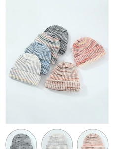 Detailed knit texture and color options of multi-color wool blend ribbed beanies