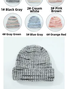 Detailed close-up showing textured knit wool beanies in six various color options