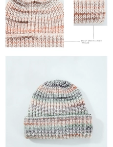 Macro detail of multicolored wool blend knit hat showing premium fuzzy texture and weave