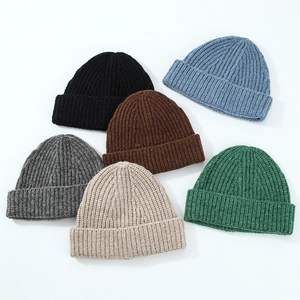 Unisex Winter Warm Ribbed Knit Beanie Hat Solid Color Cuffed Watch Cap Casual Outdoor Soft Stretchy Skull Cap Fashion Headwear