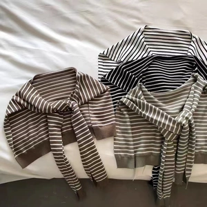 Women Striped Knitted Shawl Decorative Korean Style Viscose Shoulder Wrap Scarf For Spring Summer Lightweight Fashion Accessory