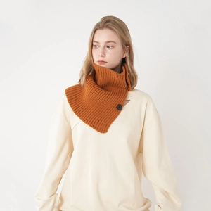 Solid ginger orange wool knit neck warmer with ribbed texture and button detail