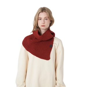 Women wool knit scarf collar in dark red with matte button detail for winter